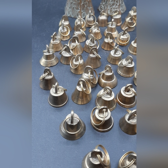 Vintage Brass Hanging Bells Engraved Two Larger And 80 Mini Bells Crafts Decor - Picture 3 of 7